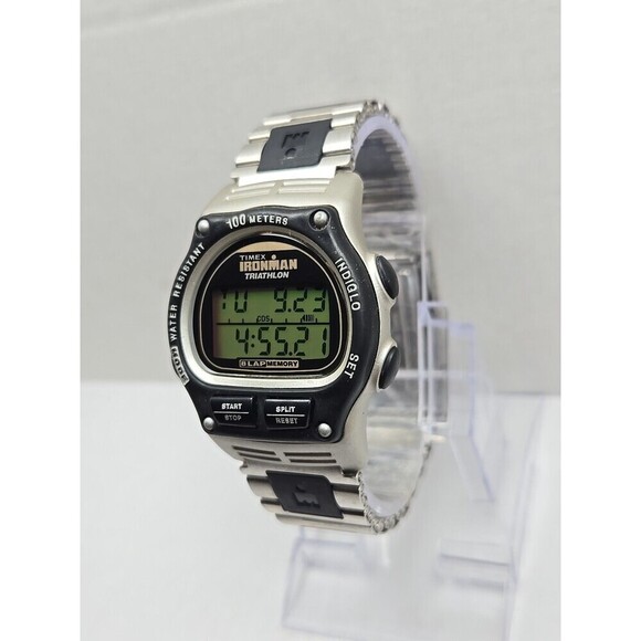 1998 Timex Ironman Triathlon 8 Lap Watch 100M Indiglo Stainless Band New Battery - Picture 2 of 11